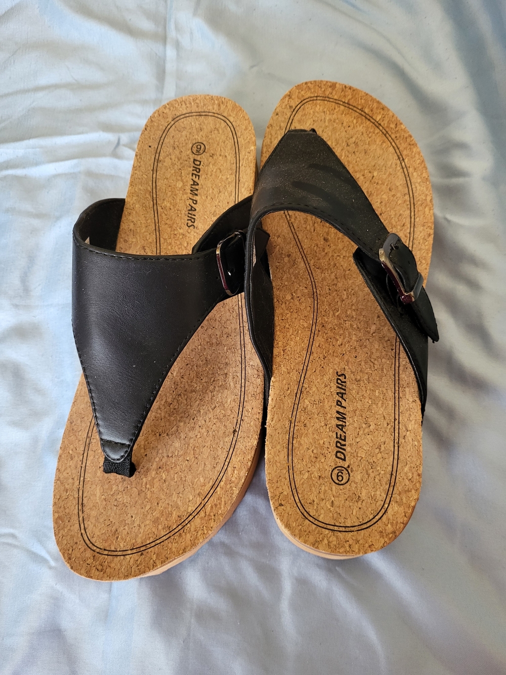 Dream Pairs Black Thong Cork-Style Footbed Sandals